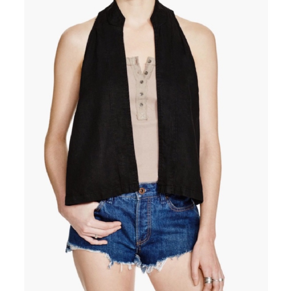 Free People black linen blend boho swing vest